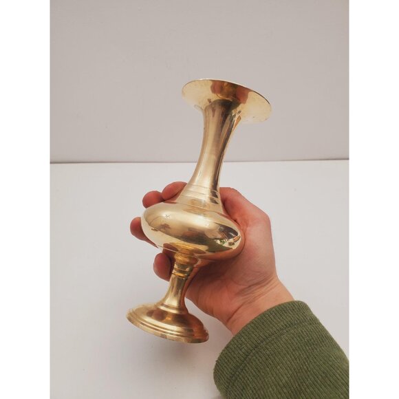 small Vintage Brass Vase - Boho / Eclectic Decor - Decorative Centerpiece Vase - Picture 6 of 10